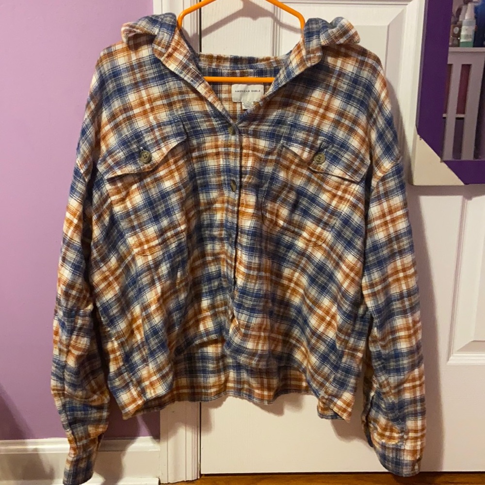 Gold and Blue Cropped Flannel